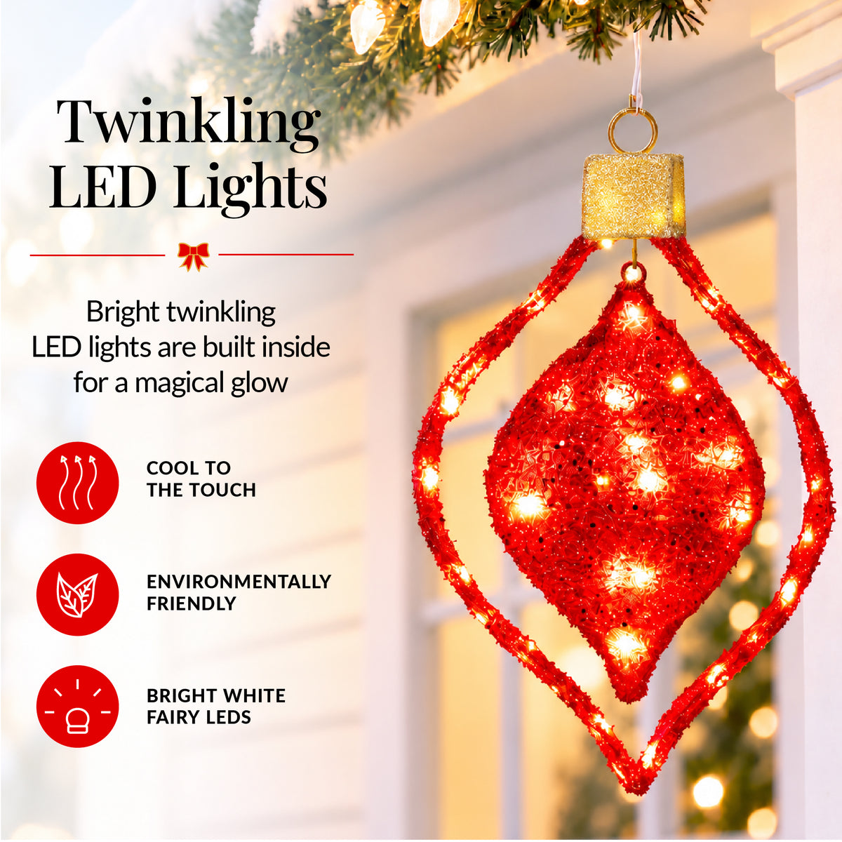 3pc Pre-Lit 2D Hanging Christmas Ornaments 14in Outdoor Lighted Decorations