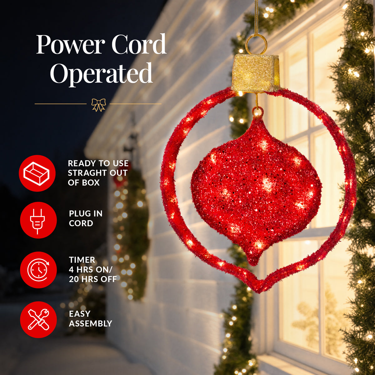 3pc Pre-Lit 2D Hanging Christmas Ornaments 14in Outdoor Lighted Decorations