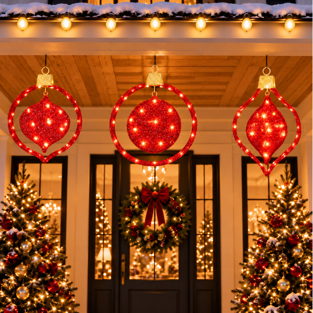 3pc Pre-Lit 2D Hanging Christmas Ornaments 14in Outdoor Lighted Decorations