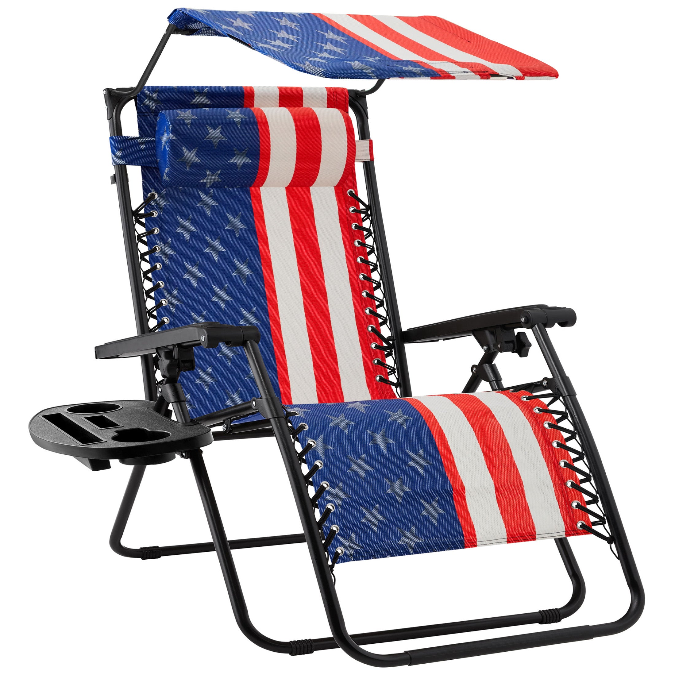 ウォールマート キャノピーリクライニングチェア 無段階調整 屋根＆トレー付 青 Folding Zero Gravity Recliner Patio Lounge Chair w/ Canopy, Side