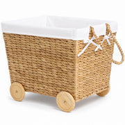Kids Mobile Woven Wagon Toy Storage Basket W/ Wheels for Nursery & Playroom