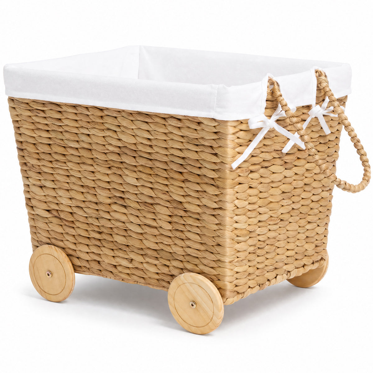Kids Mobile Woven Wagon Toy Storage Basket W/ Wheels for Nursery & Playroom