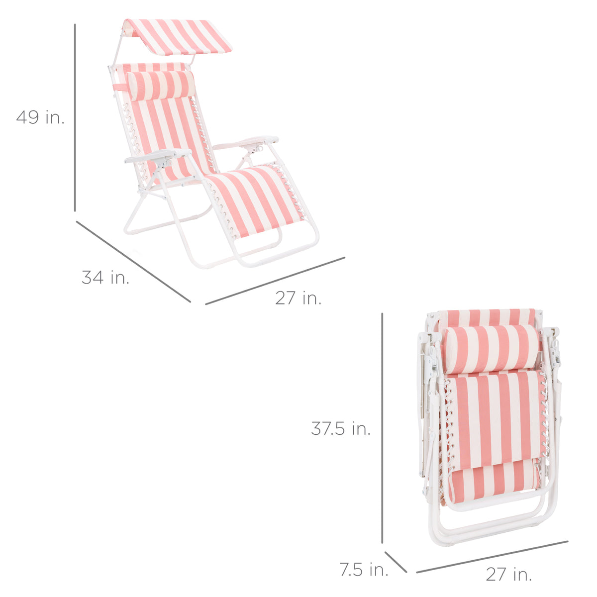 Folding Zero Gravity Recliner Patio Lounge Chair w/ Canopy, Side Tray