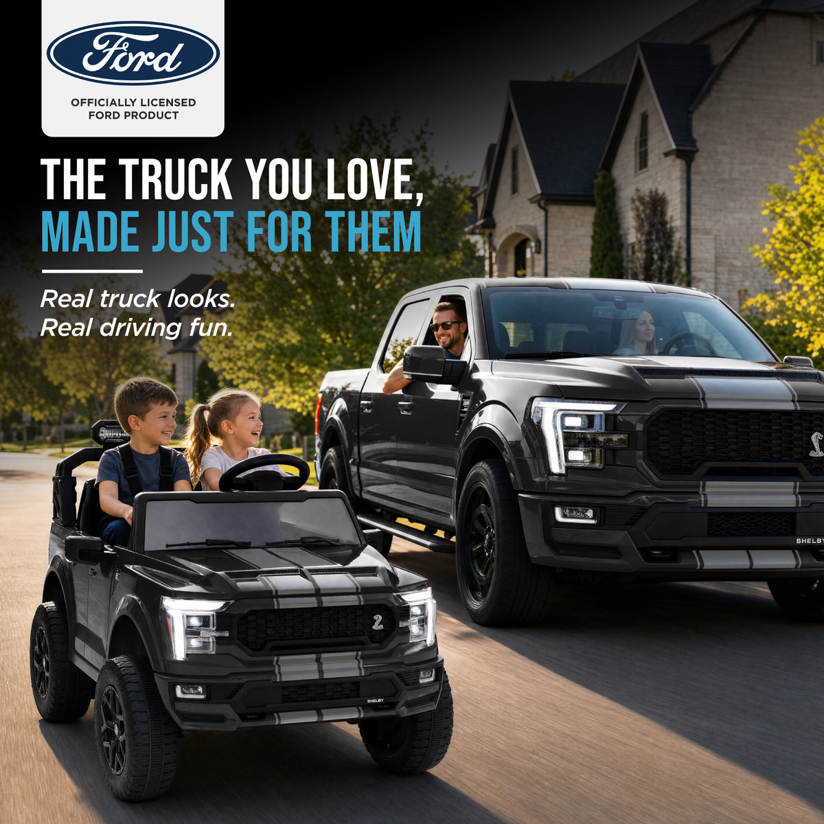 24V Licensed Ford F-150 Shelby Kids Ride-On Truck, 2-Seater w/ Parent Remote