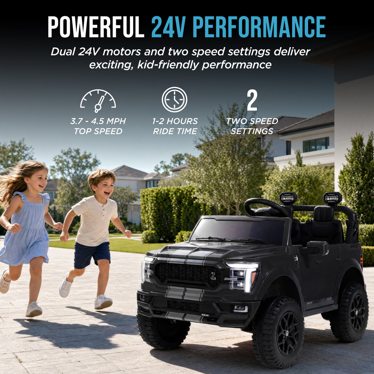 24V Licensed Ford F-150 Shelby Kids Ride-On Truck, 2-Seater w/ Parent Remote