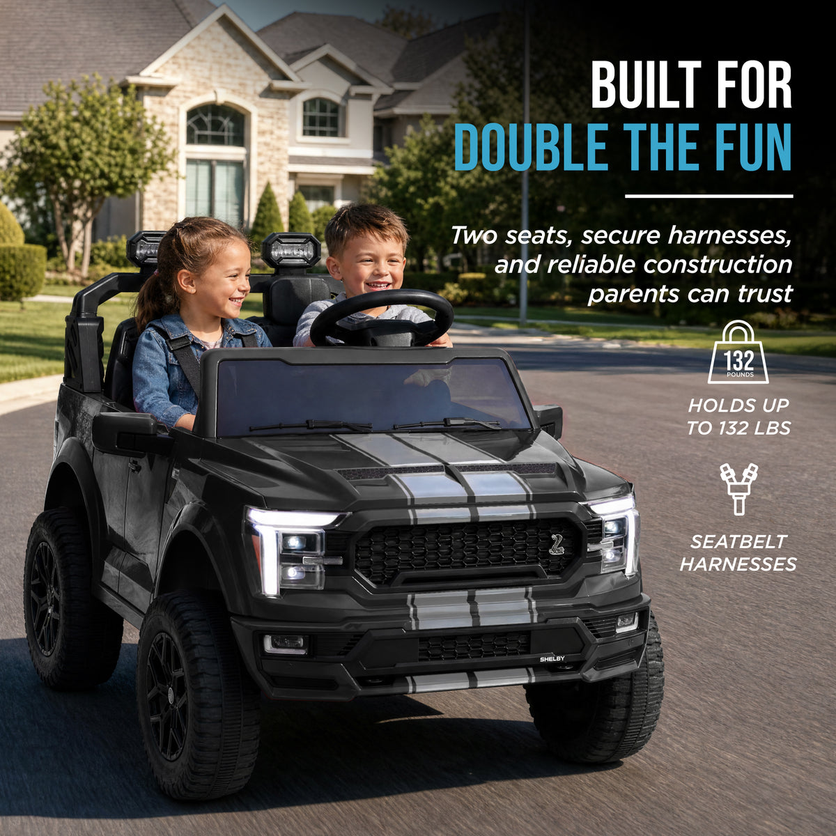 24V Licensed Ford F-150 Shelby Kids Ride-On Truck, 2-Seater w/ Parent Remote