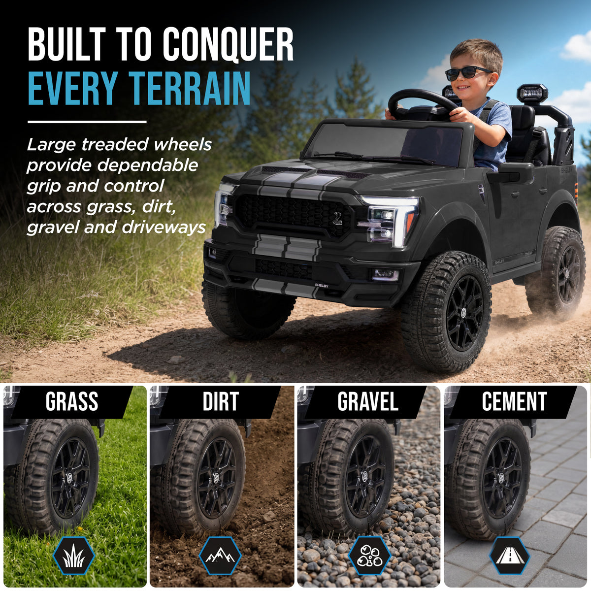 24V Licensed Ford F-150 Shelby Kids Ride-On Truck, 2-Seater w/ Parent Remote
