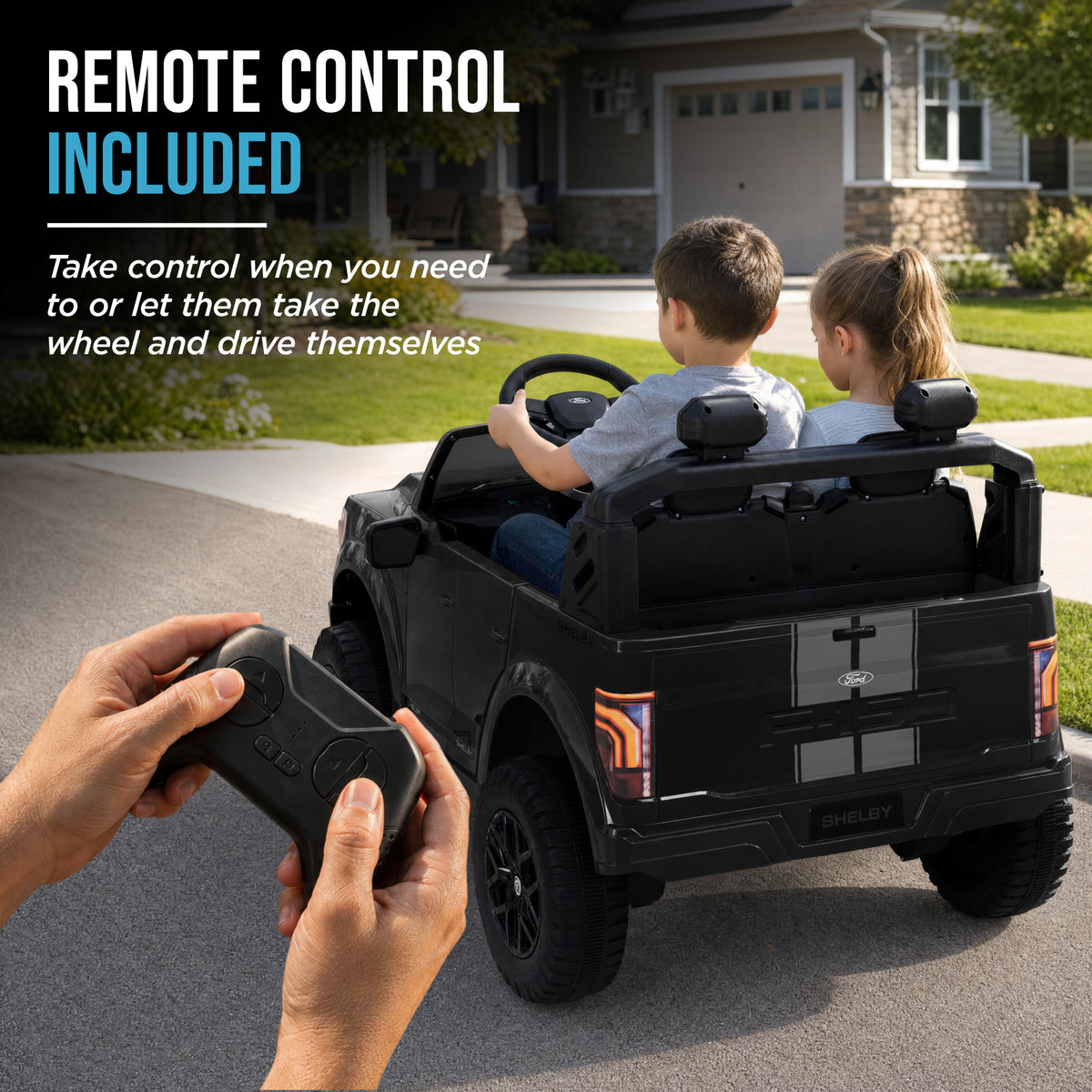 24V Licensed Ford F-150 Shelby Kids Ride-On Truck, 2-Seater w/ Parent Remote