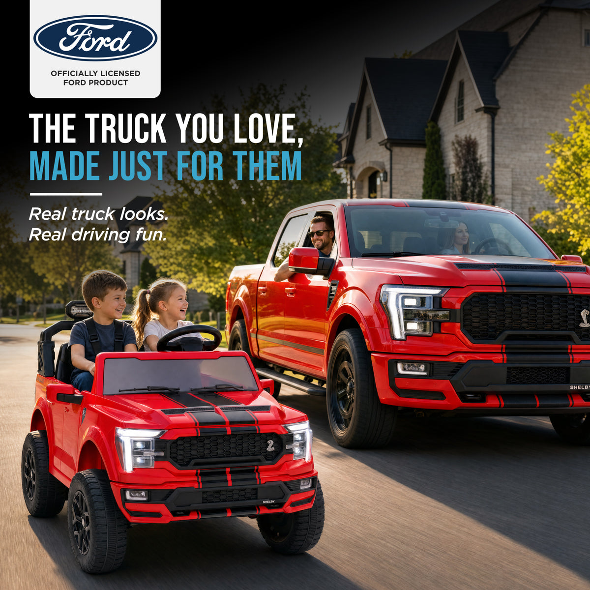 24V Licensed Ford F-150 Shelby Kids Ride-On Truck, 2-Seater w/ Parent Remote