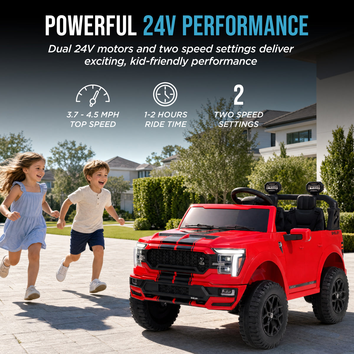 24V Licensed Ford F-150 Shelby Kids Ride-On Truck, 2-Seater w/ Parent Remote