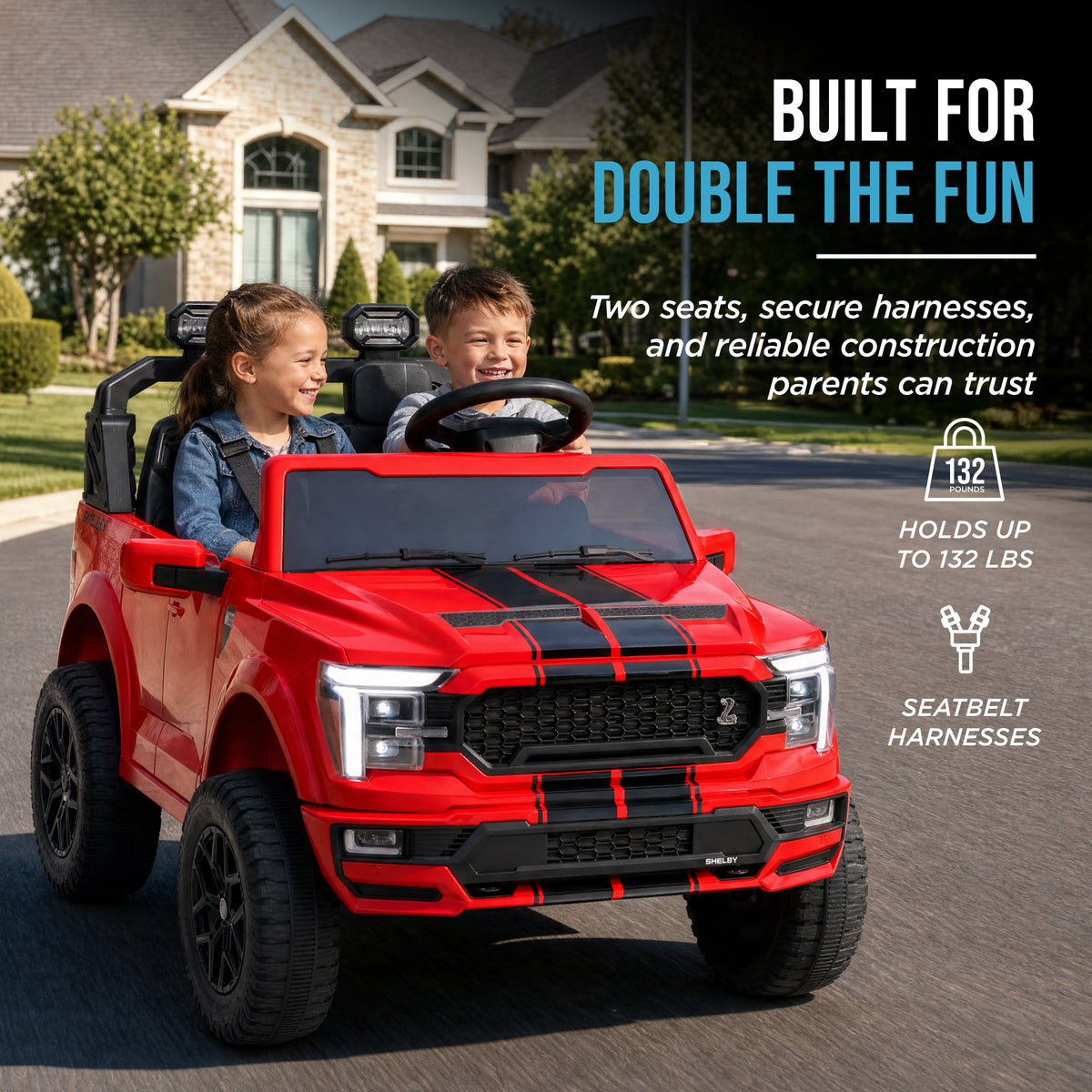 24V Licensed Ford F-150 Shelby Kids Ride-On Truck, 2-Seater w/ Parent Remote