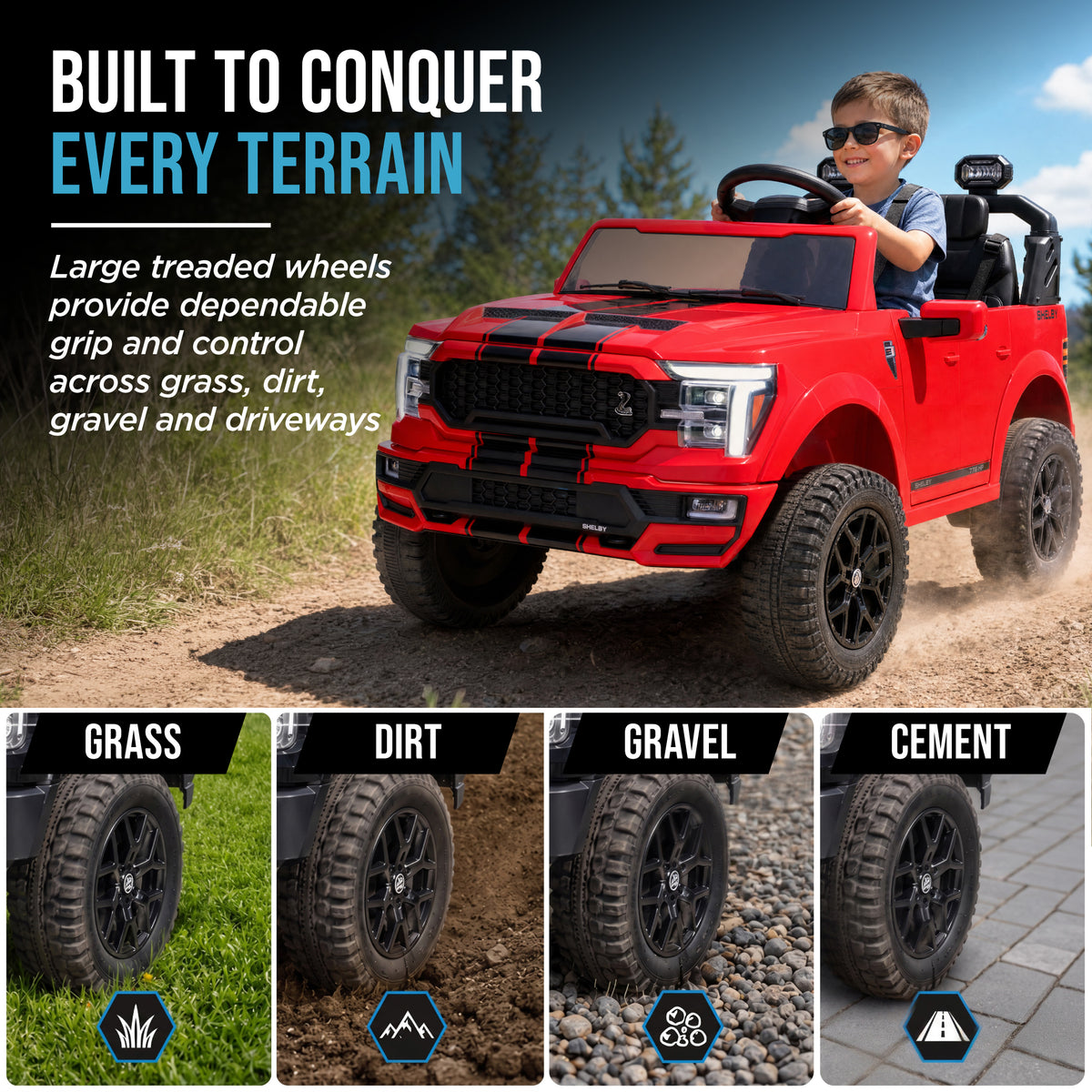 24V Licensed Ford F-150 Shelby Kids Ride-On Truck, 2-Seater w/ Parent Remote