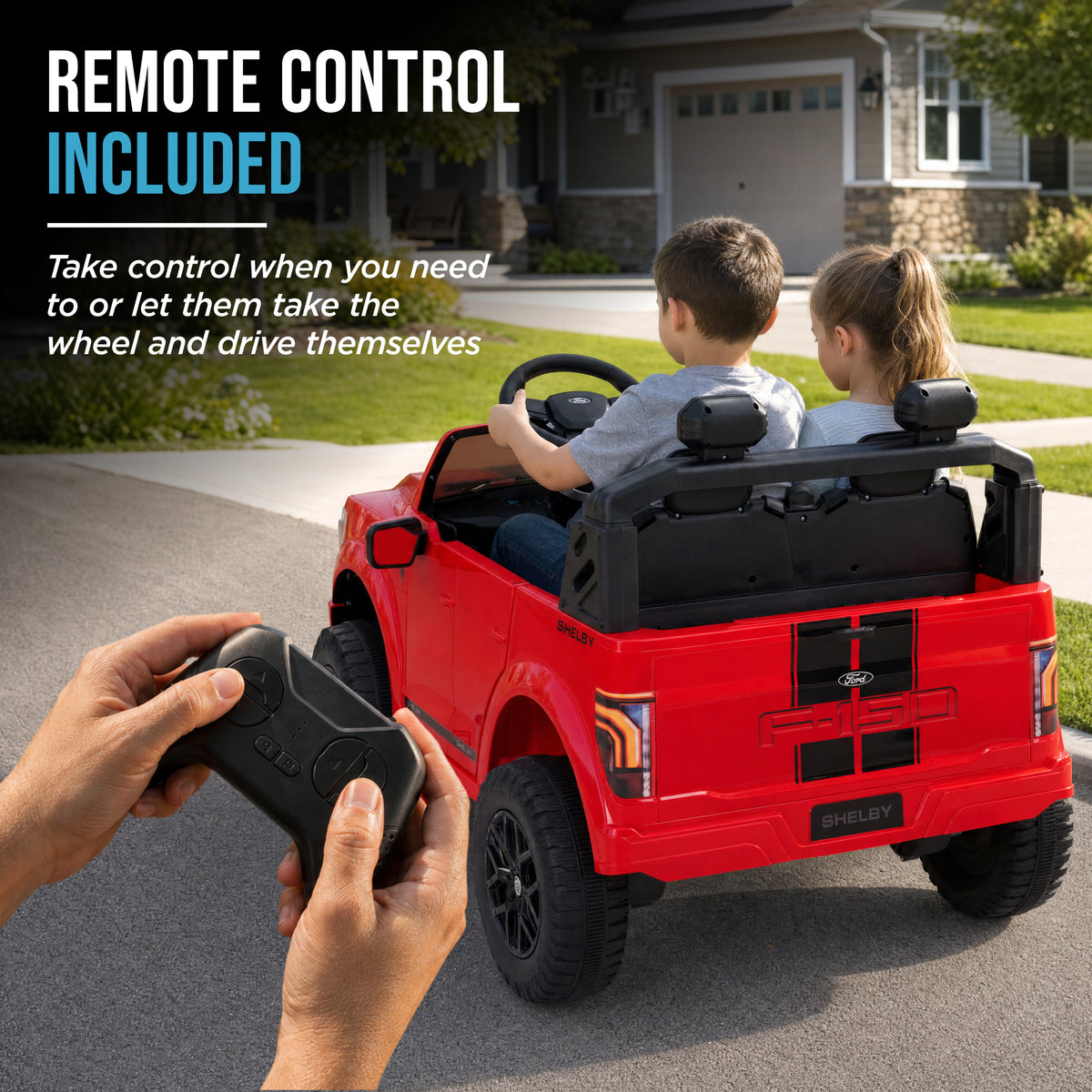 24V Licensed Ford F-150 Shelby Kids Ride-On Truck, 2-Seater w/ Parent Remote