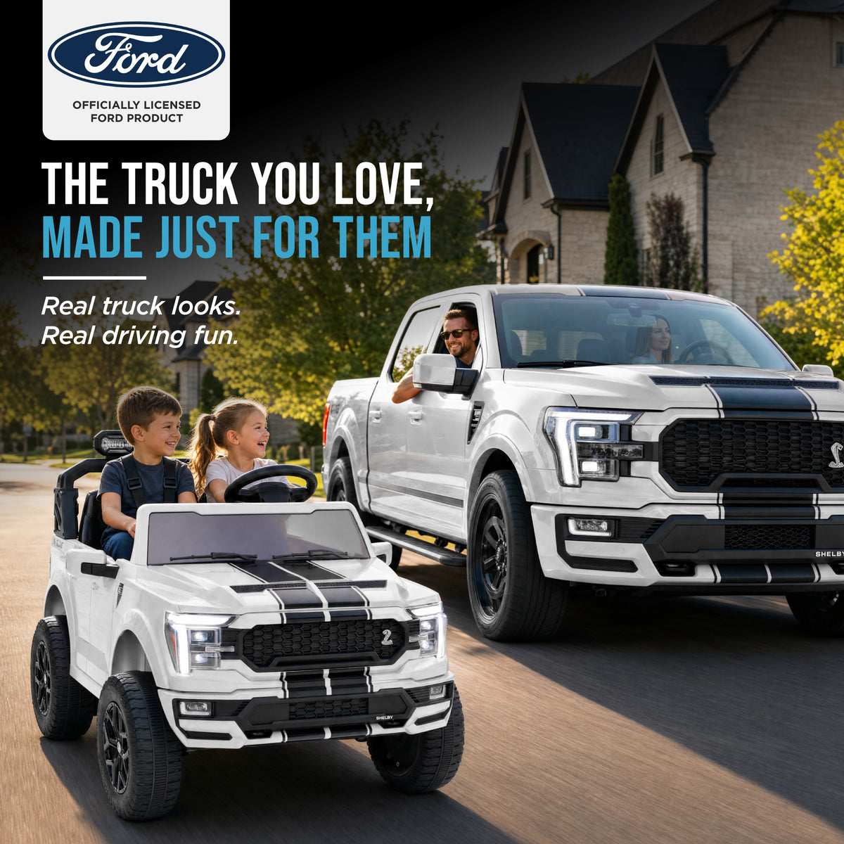 24V Licensed Ford F-150 Shelby Kids Ride-On Truck, 2-Seater w/ Parent Remote