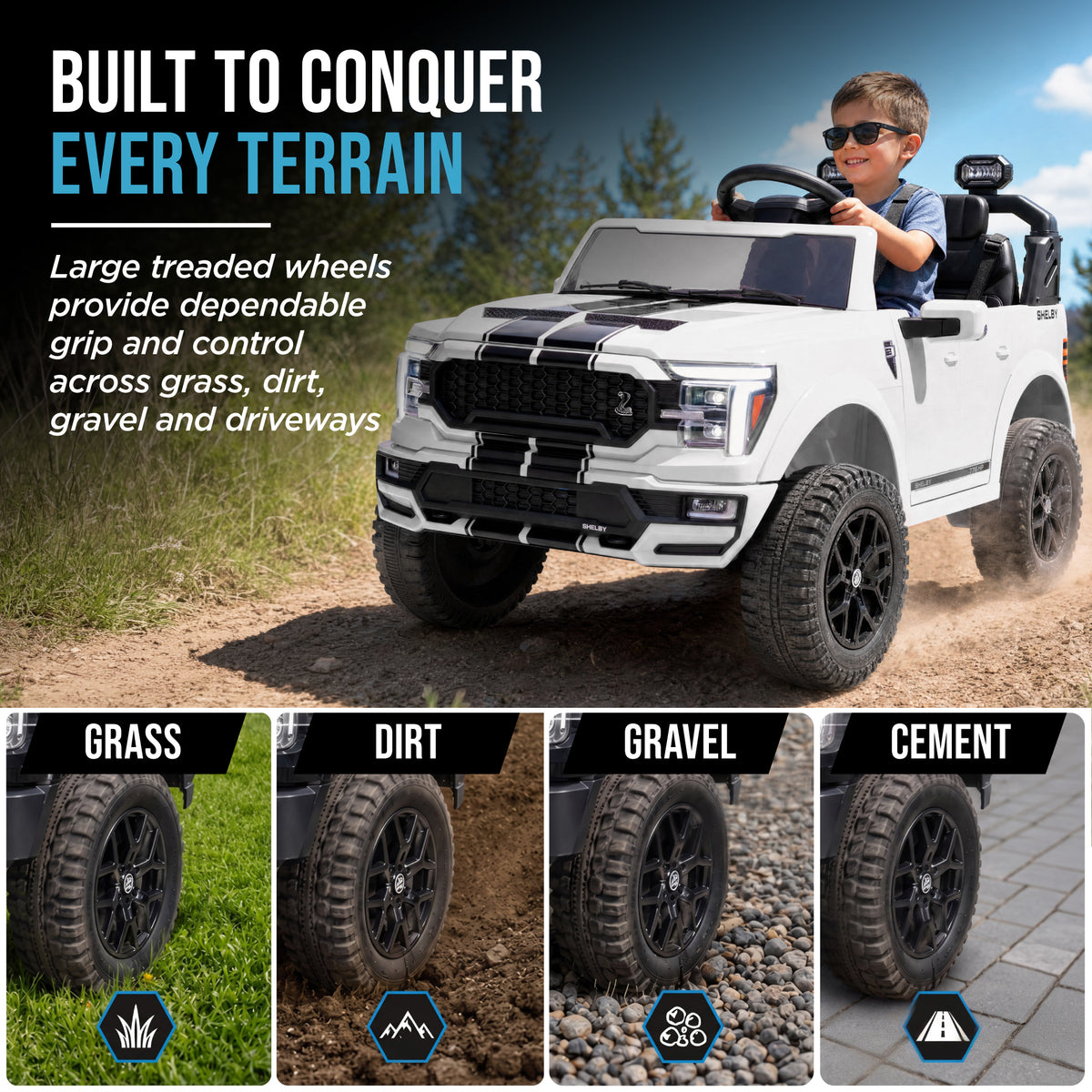 24V Licensed Ford F-150 Shelby Kids Ride-On Truck, 2-Seater w/ Parent Remote