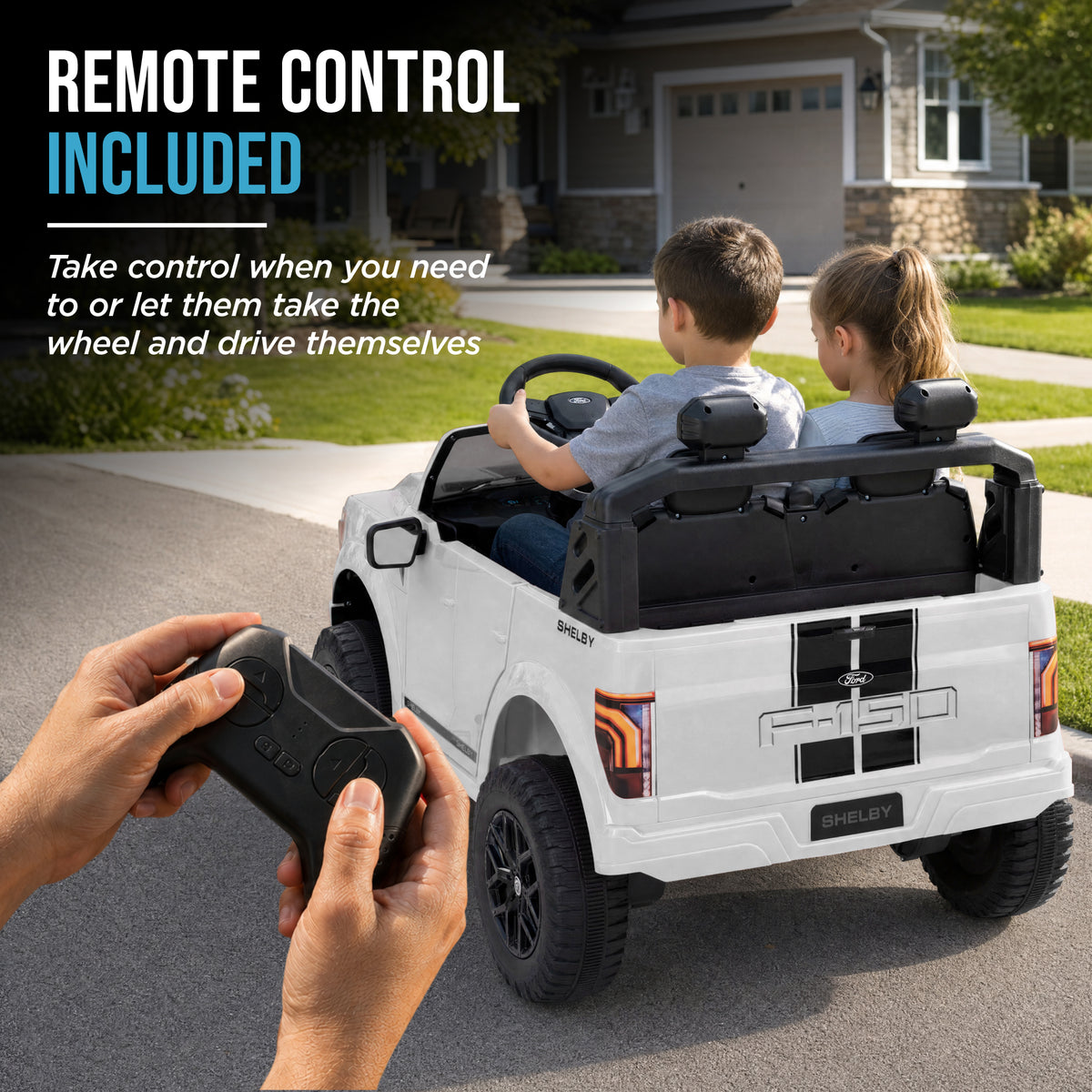 24V Licensed Ford F-150 Shelby Kids Ride-On Truck, 2-Seater w/ Parent Remote