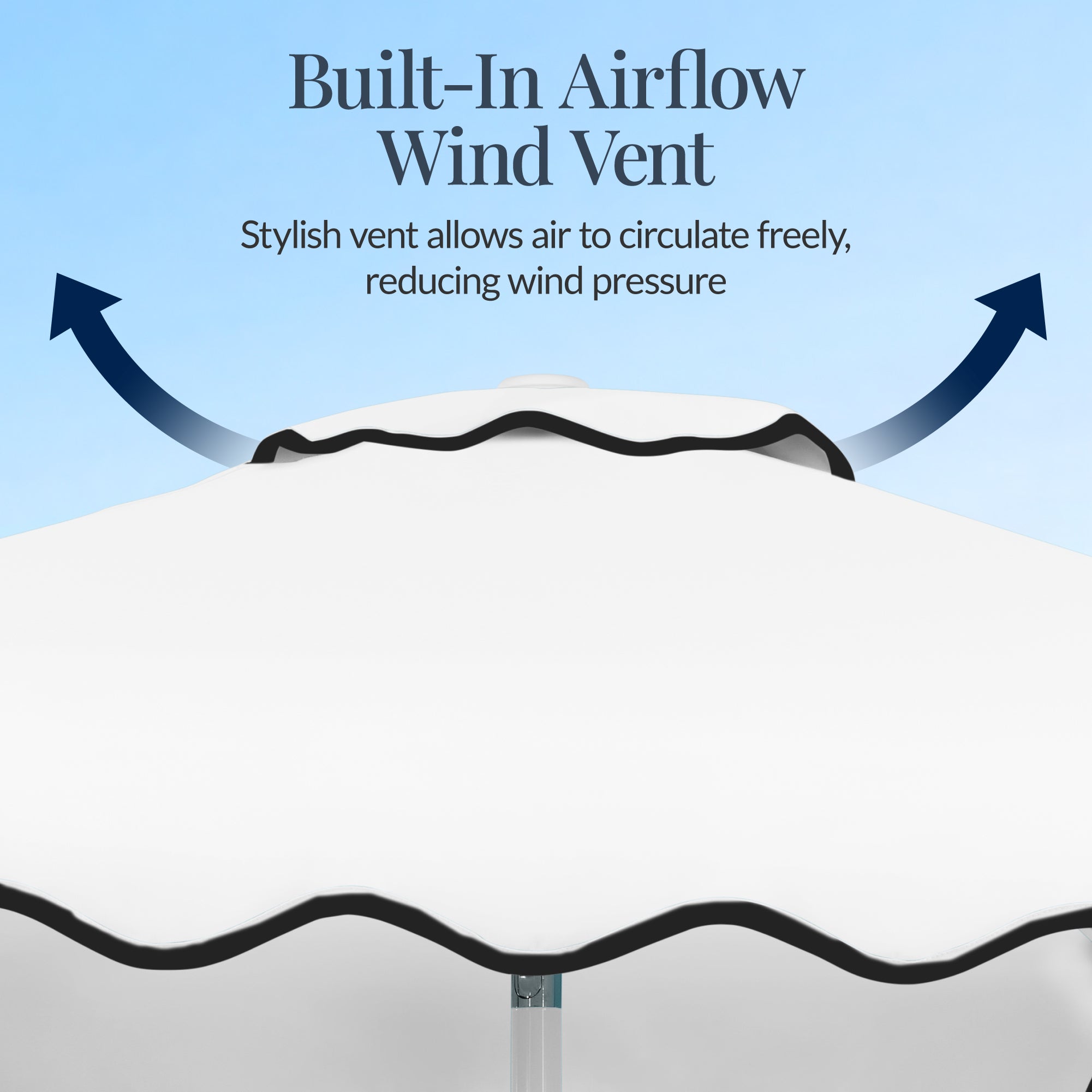 9ft Patio Market Umbrella, Wavy Trim, UV Fade Resistant, Crank & Tilt