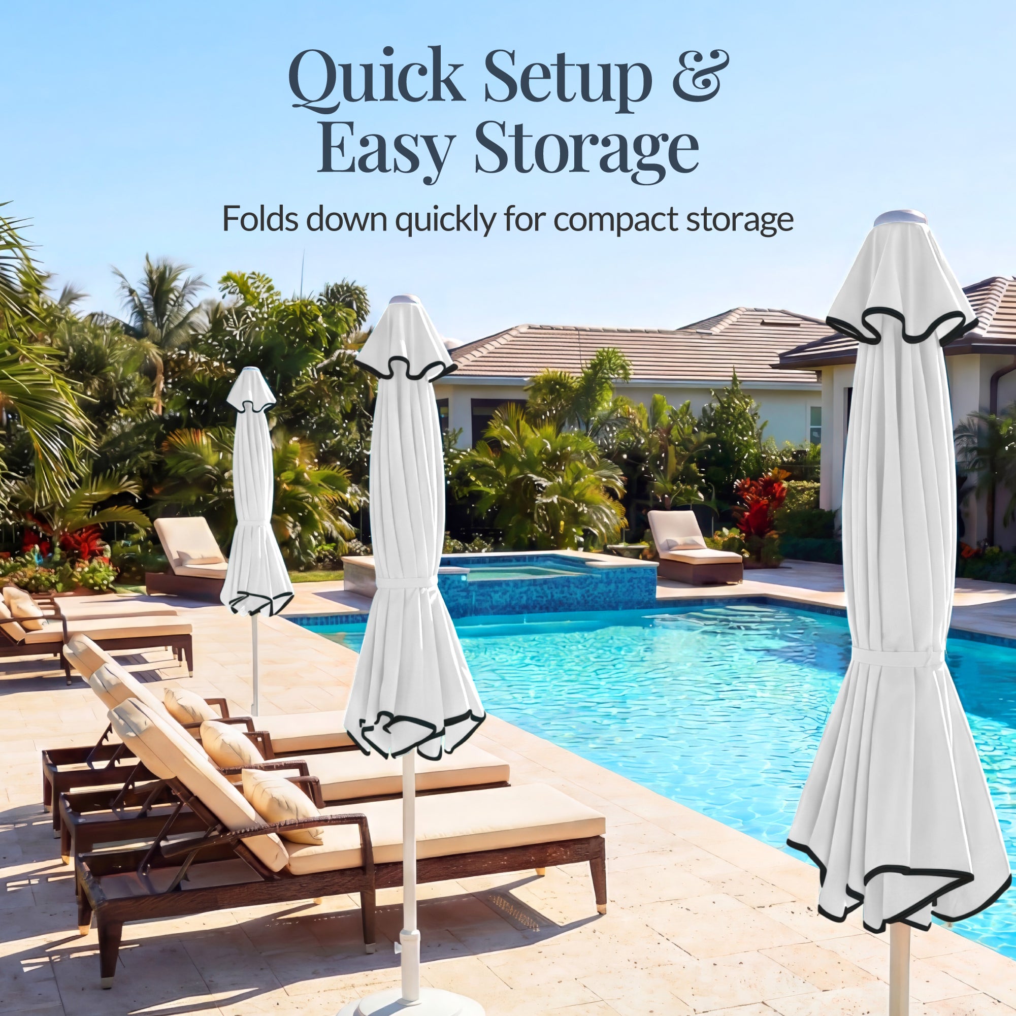 9ft Patio Market Umbrella, Wavy Trim, UV Fade Resistant, Crank & Tilt