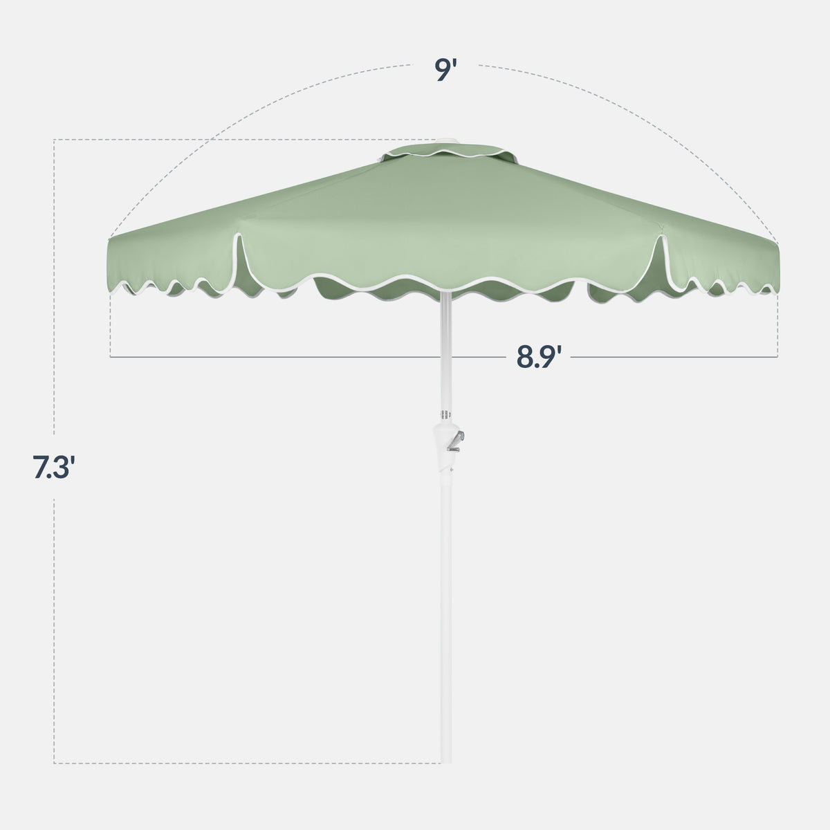 9ft Patio Market Umbrella, Wavy Trim, UV Fade Resistant, Crank & Tilt