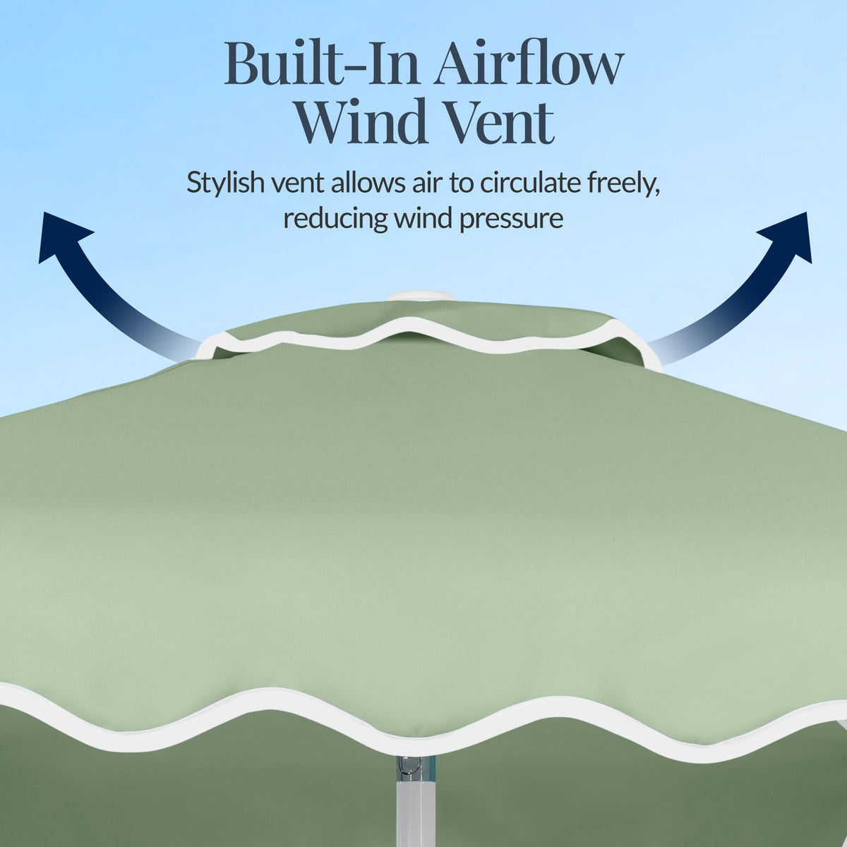 9ft Patio Market Umbrella, Wavy Trim, UV Fade Resistant, Crank & Tilt