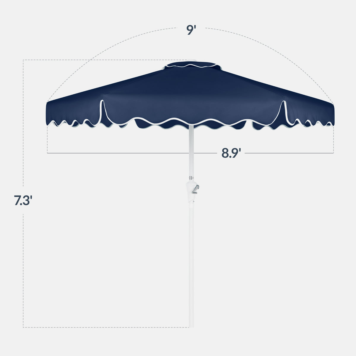 9ft Patio Market Umbrella, Wavy Trim, UV Fade Resistant, Crank & Tilt