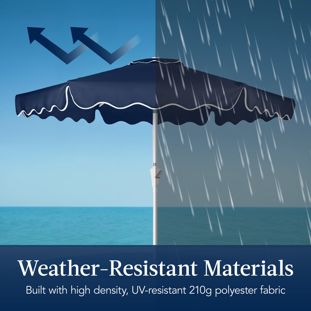 9ft Patio Market Umbrella, Wavy Trim, UV Fade Resistant, Crank & Tilt