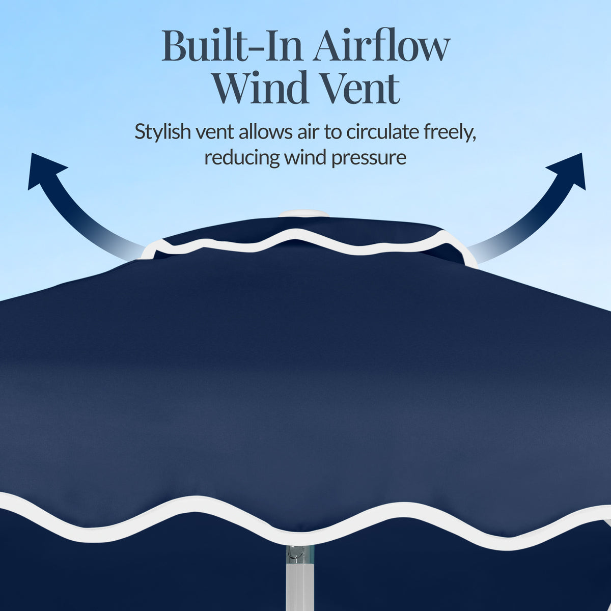 9ft Patio Market Umbrella, Wavy Trim, UV Fade Resistant, Crank & Tilt