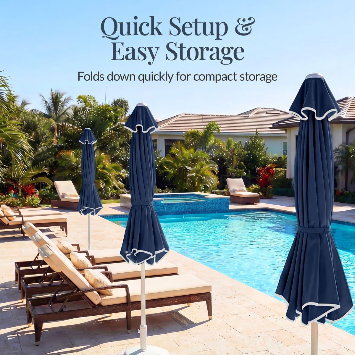 9ft Patio Market Umbrella, Wavy Trim, UV Fade Resistant, Crank & Tilt