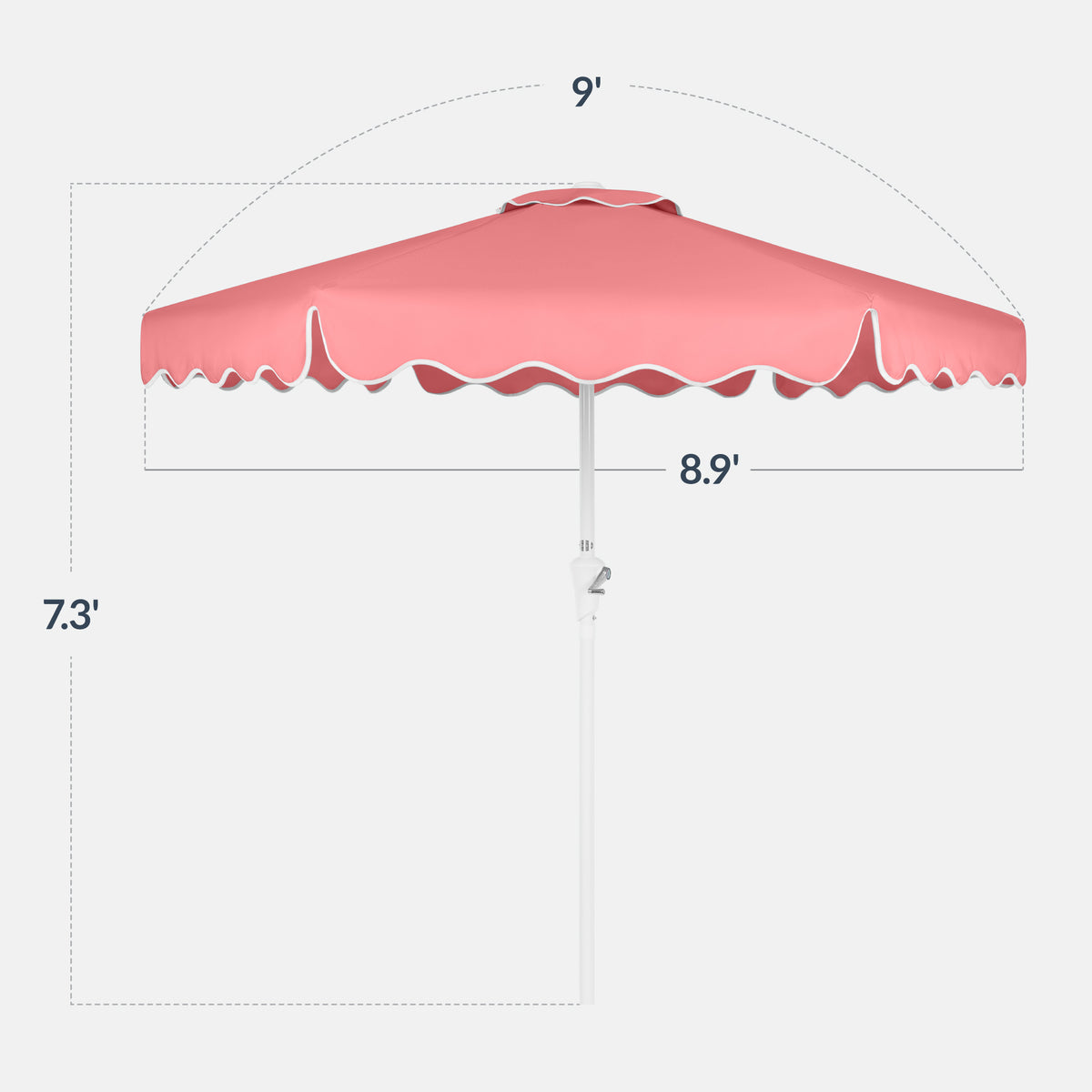 9ft Patio Market Umbrella, Wavy Trim, UV Fade Resistant, Crank & Tilt