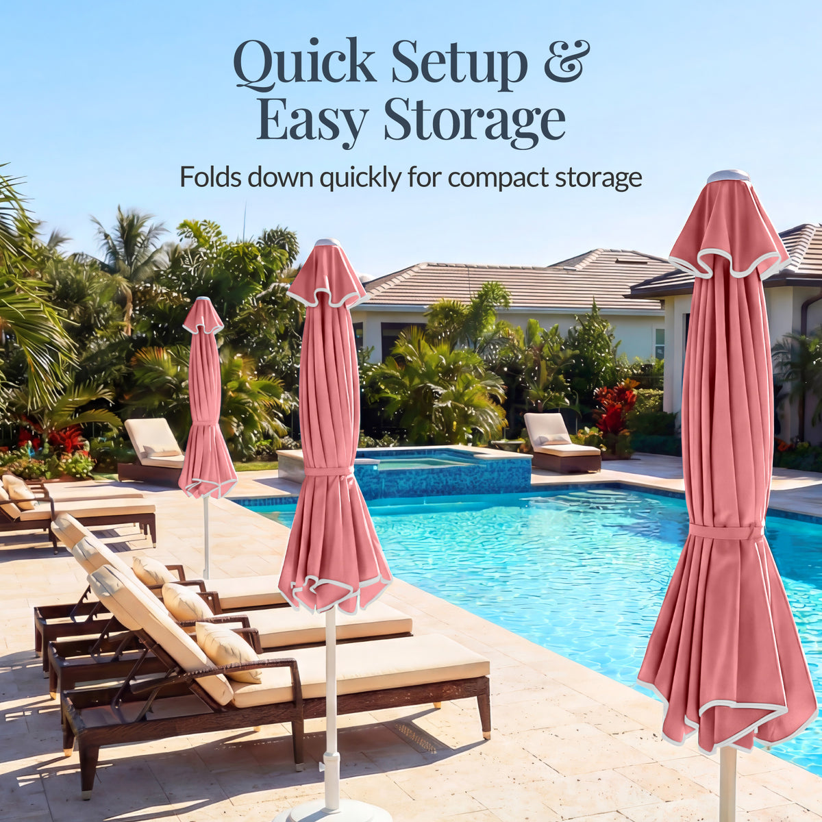 9ft Patio Market Umbrella, Wavy Trim, UV Fade Resistant, Crank & Tilt
