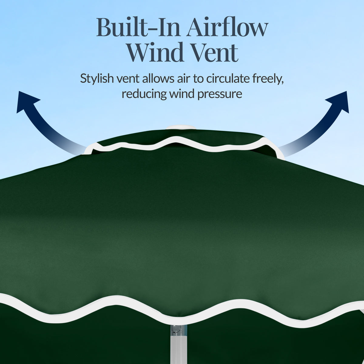 9ft Patio Market Umbrella, Wavy Trim, UV Fade Resistant, Crank & Tilt