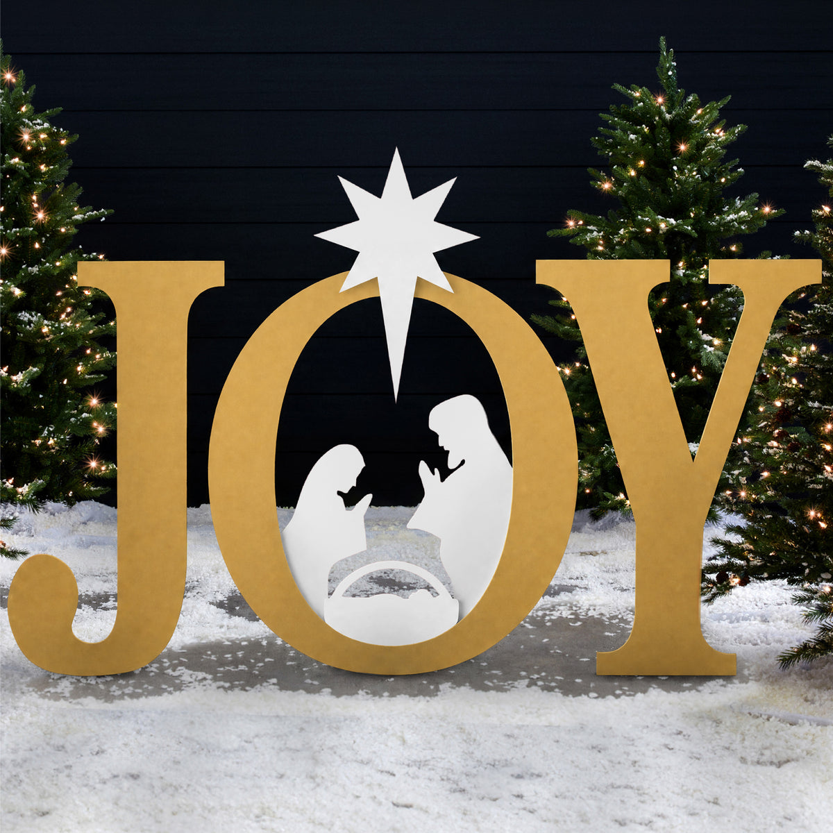 3-Piece Christmas JOY Nativity Yard Decoration w/ Ground Stakes - 46in