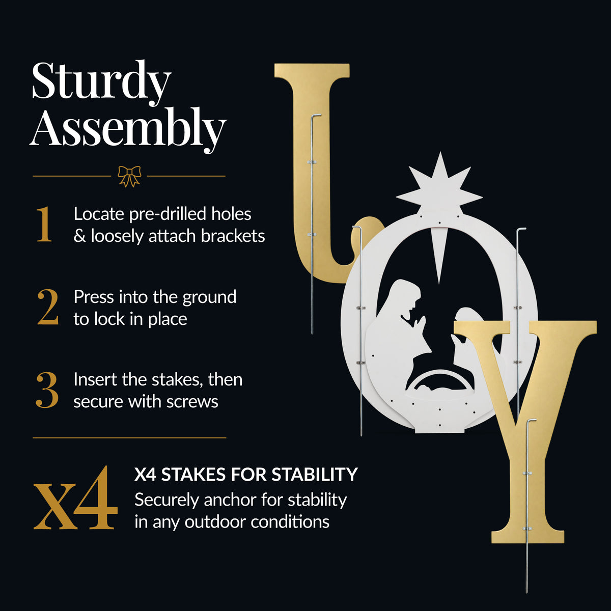 3-Piece Christmas JOY Nativity Yard Decoration w/ Ground Stakes - 46in