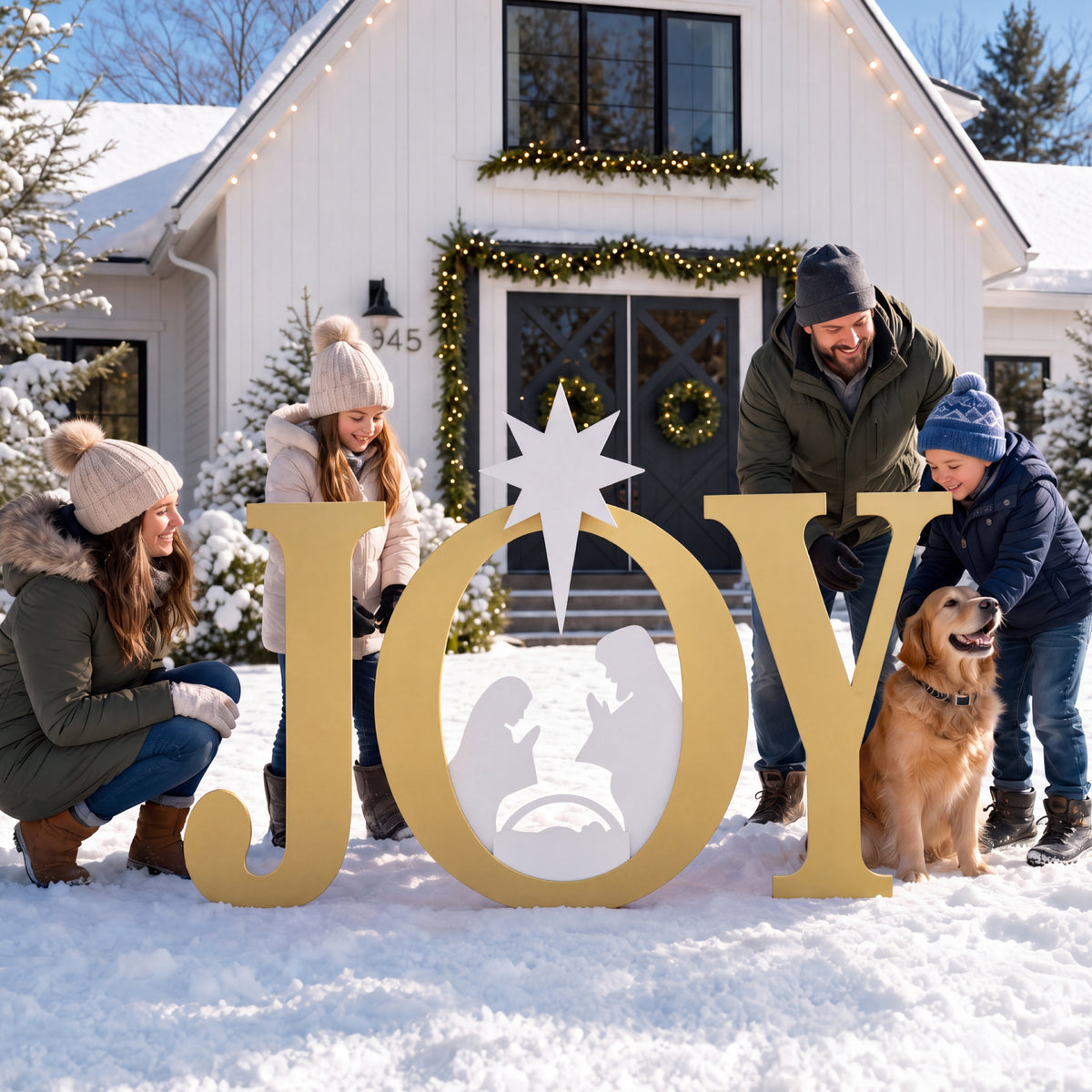 3-Piece Christmas JOY Nativity Yard Decoration w/ Ground Stakes - 46in