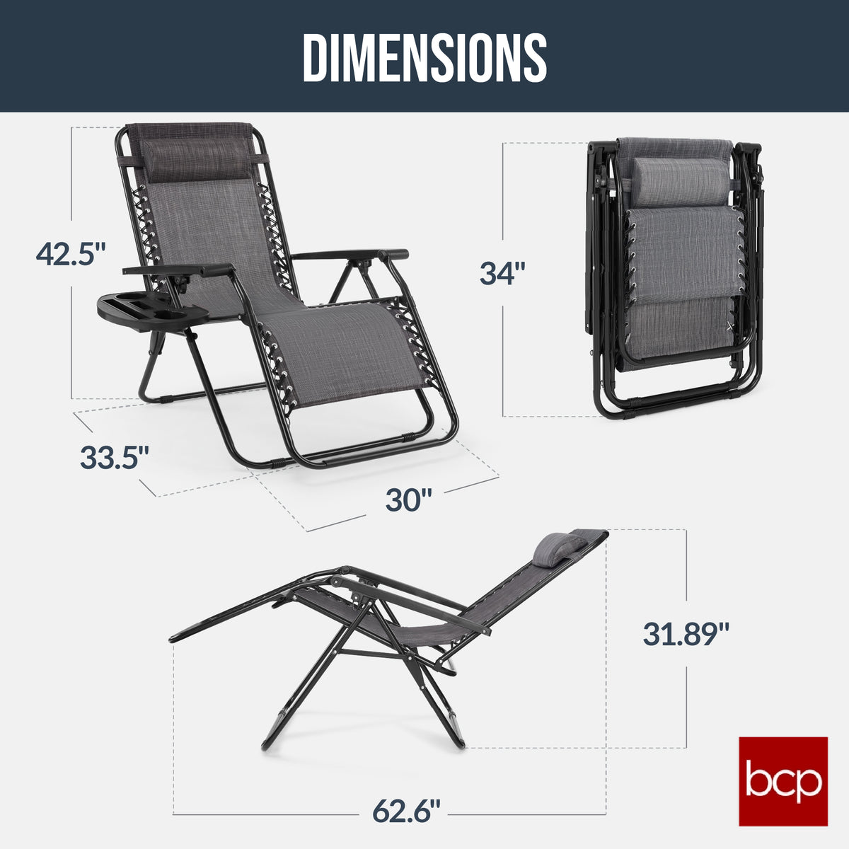30" Wide Folding Zero Gravity Patio Lounge Chair