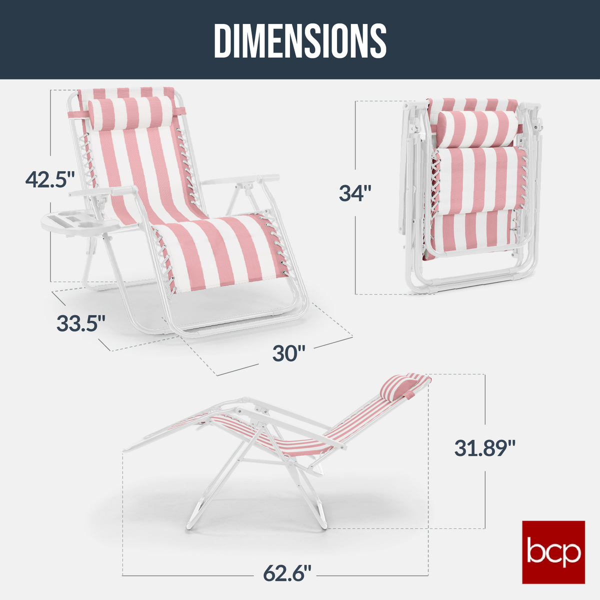 30" Wide Folding Zero Gravity Patio Lounge Chair