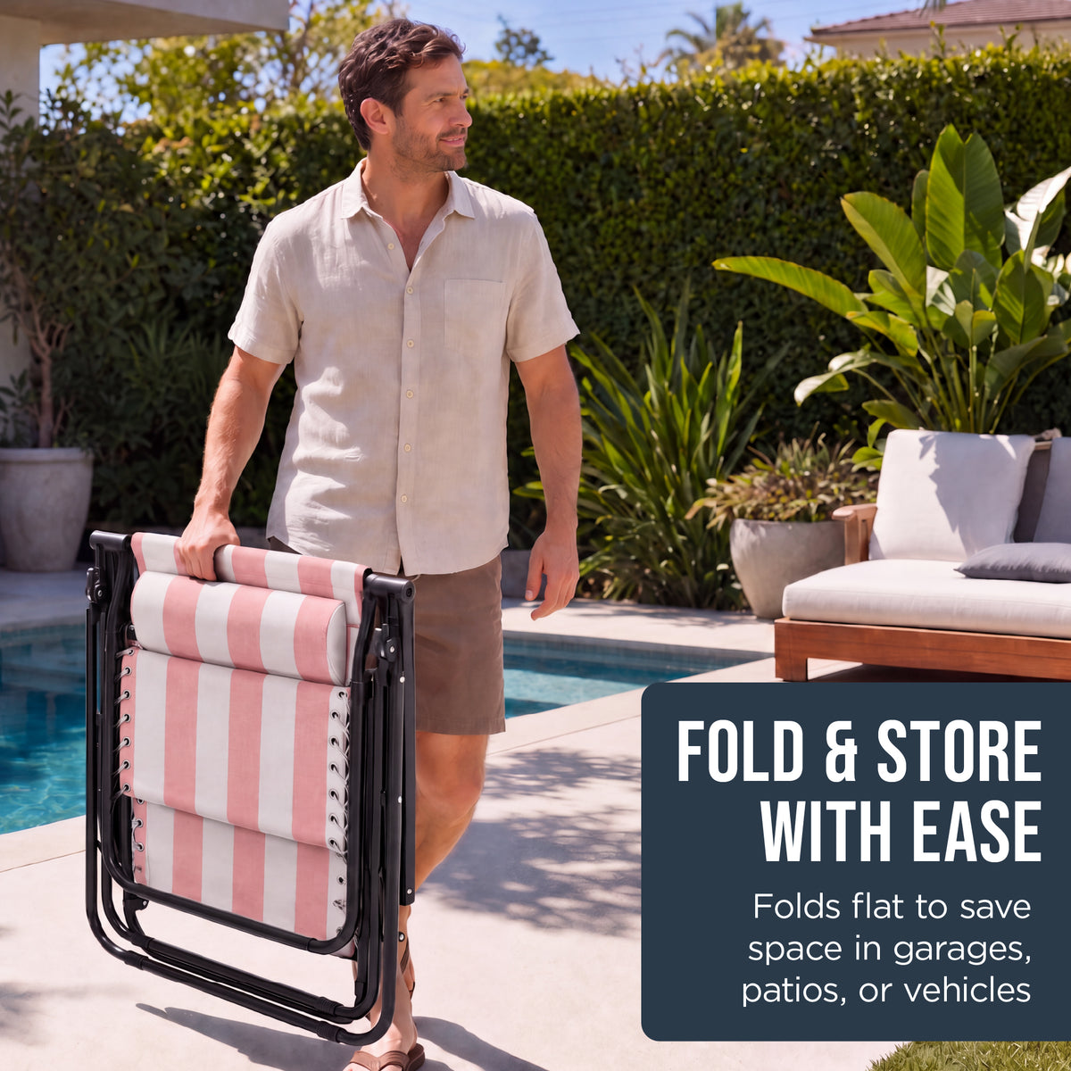 30" Wide Folding Zero Gravity Patio Lounge Chair