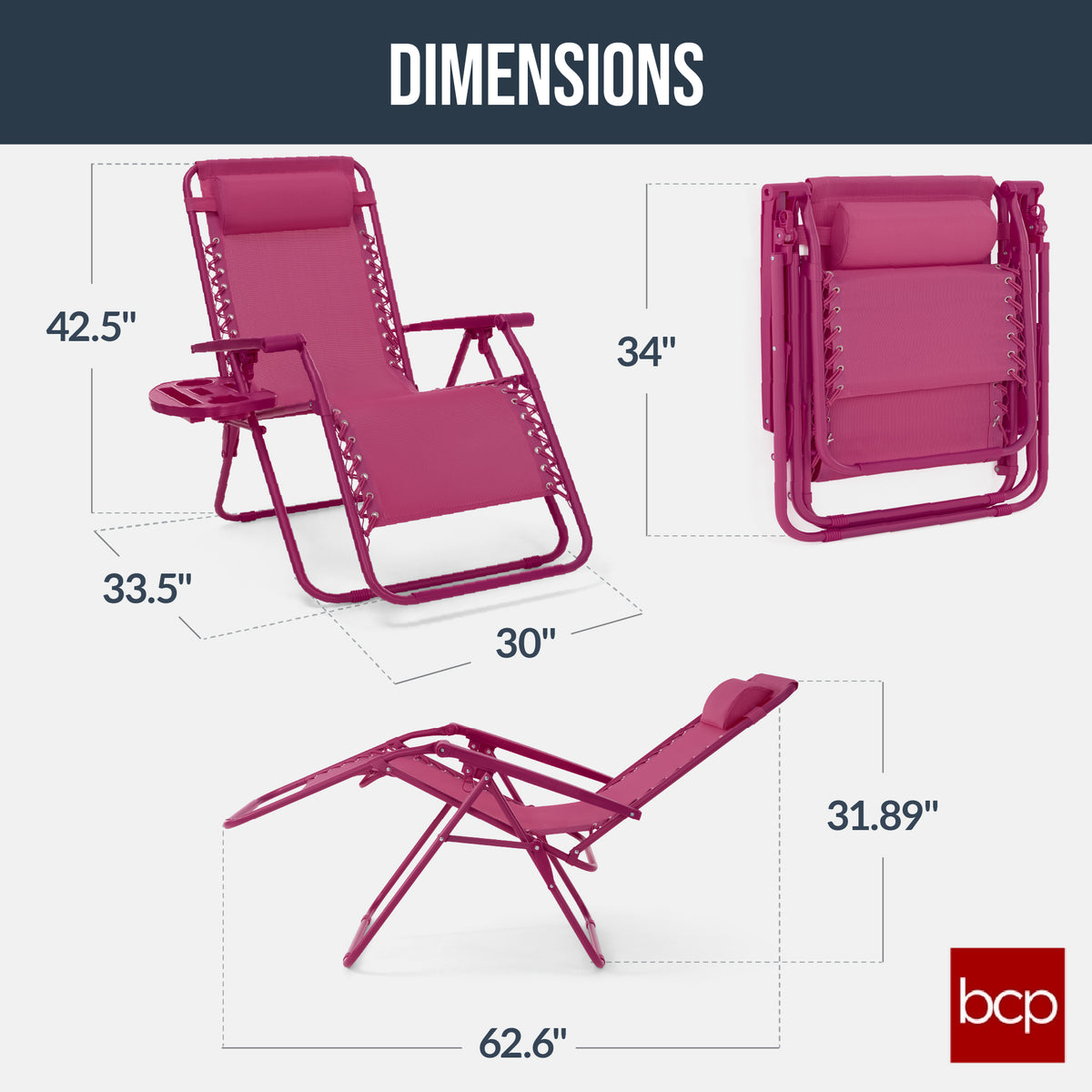 30" Wide Folding Zero Gravity Patio Lounge Chair