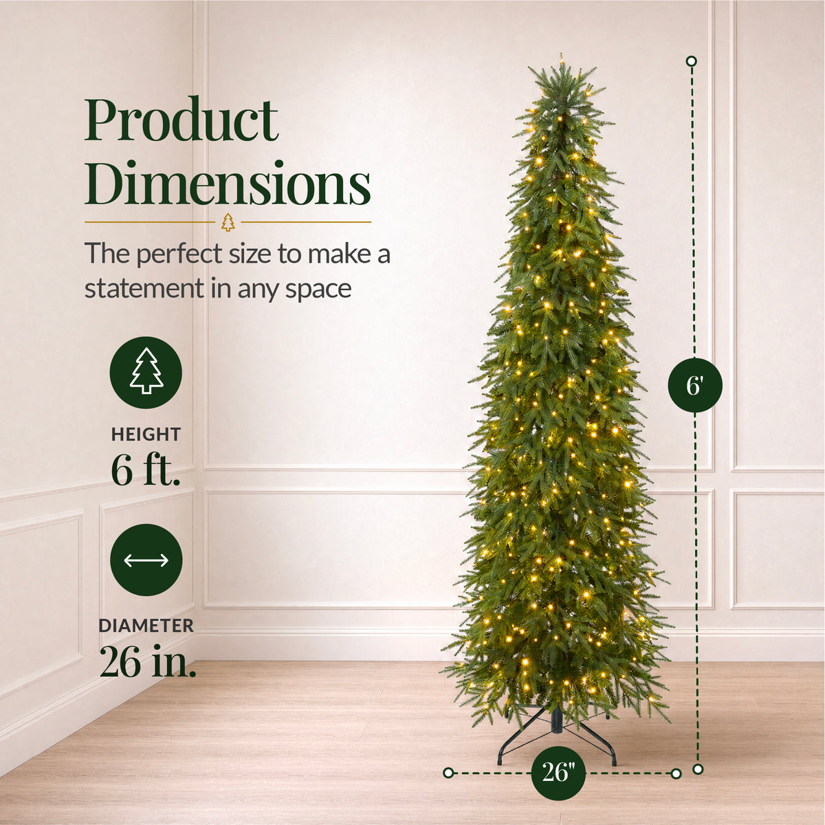 Artificial Downswept Aspen Pencil Christmas Tree Twinkling 2-in-1 LEDs