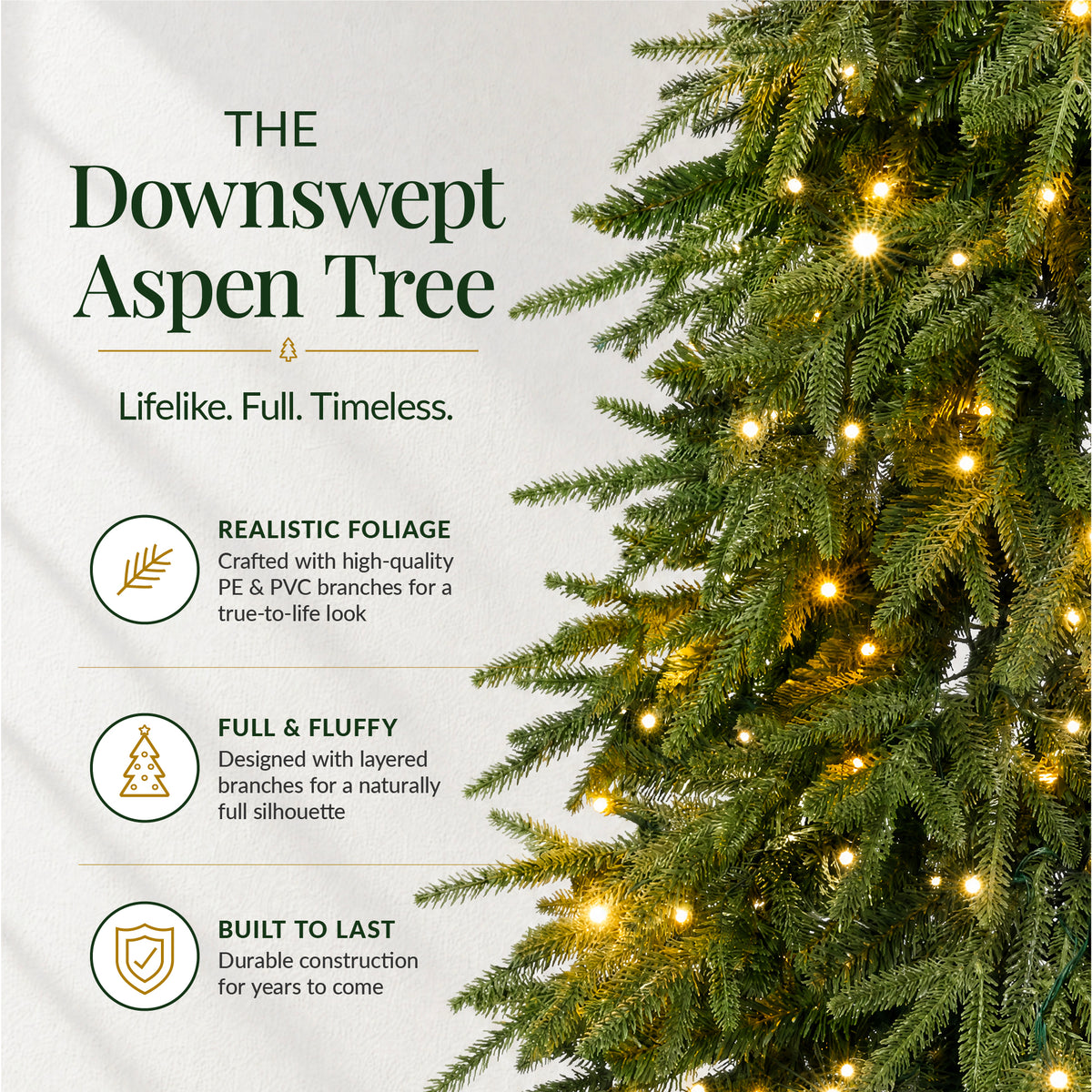 Artificial Downswept Aspen Pencil Christmas Tree Twinkling 2-in-1 LEDs