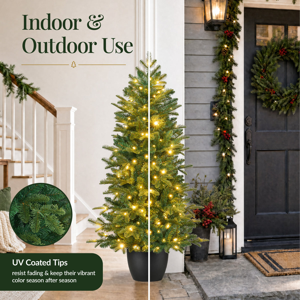 Prelit Potted Pencil Christmas Tree w/ Twinkling Micro LED Lights