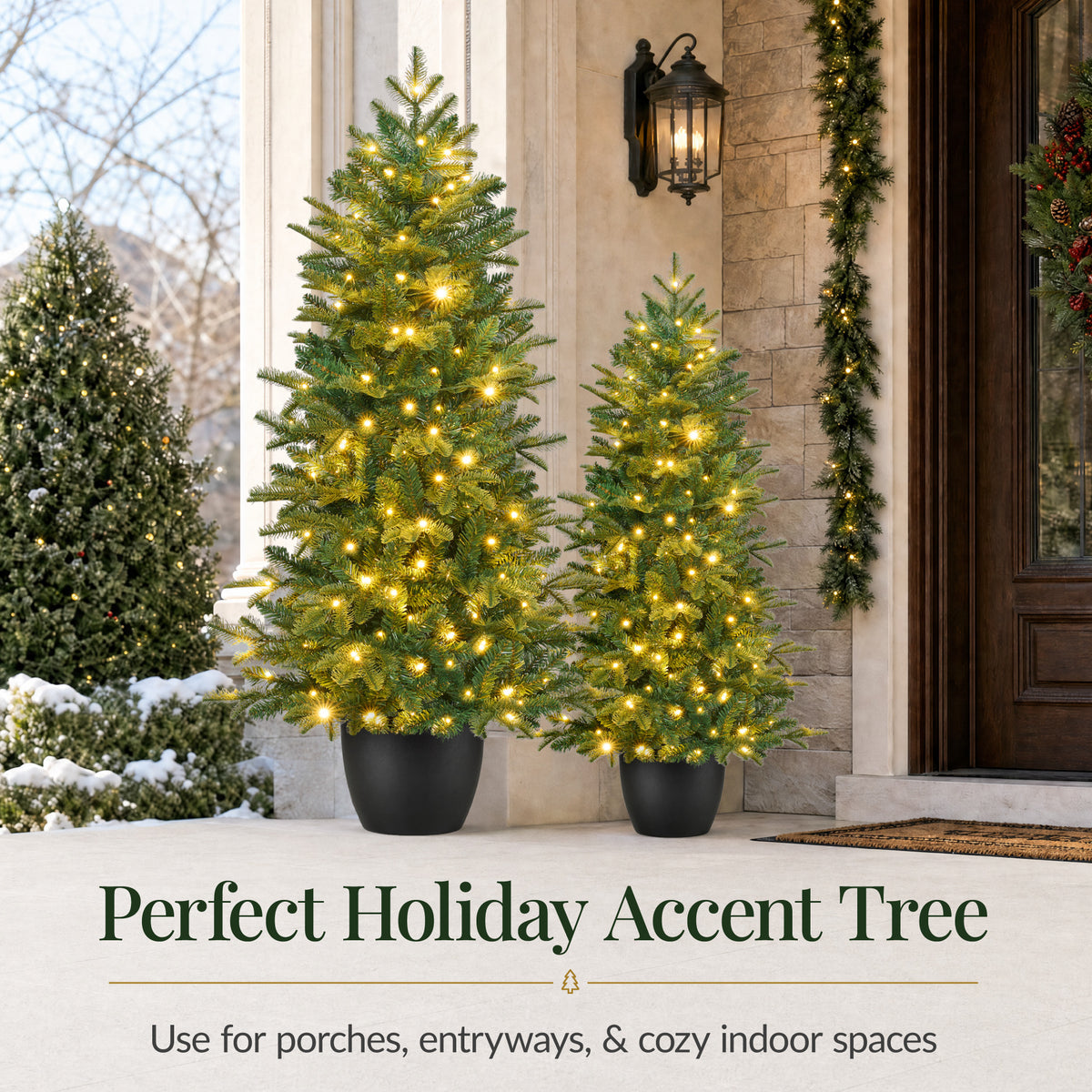 Prelit Potted Pencil Christmas Tree w/ Twinkling Micro LED Lights
