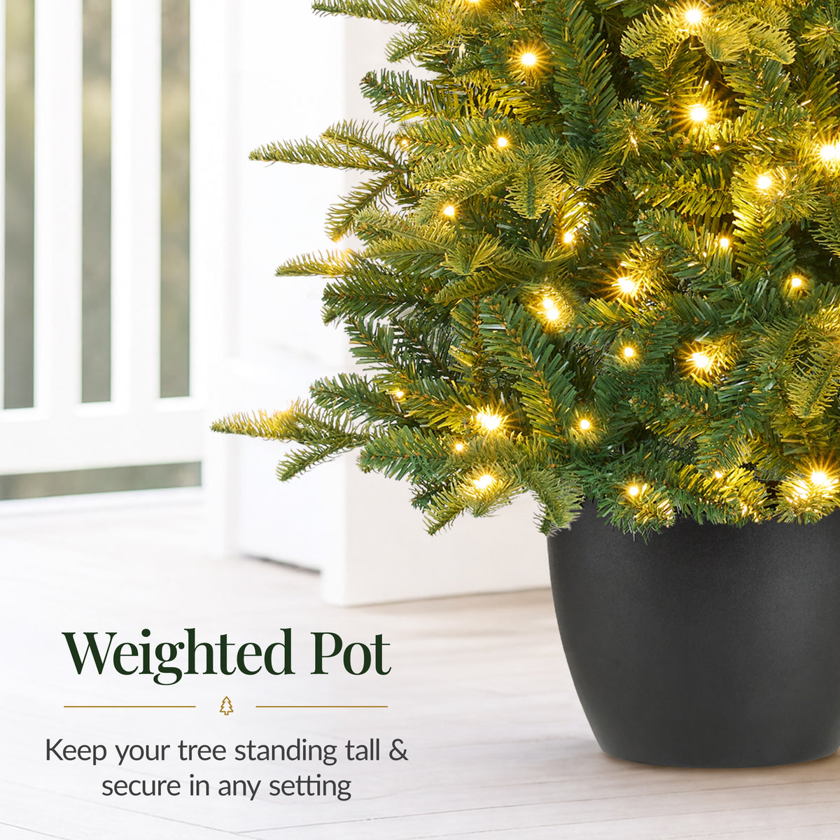 Prelit Potted Pencil Christmas Tree w/ Twinkling Micro LED Lights