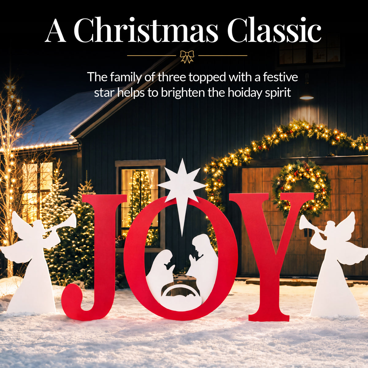 3-Piece Christmas JOY Nativity Yard Decoration w/ Ground Stakes - 60in