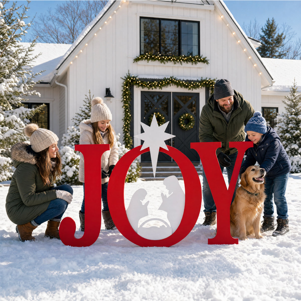 3-Piece Christmas JOY Nativity Yard Decoration w/ Ground Stakes - 60in