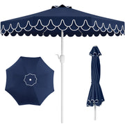9ft Patio Market Umbrella, Double Scallop Trim, UV Resistant, Crank & Tilt
