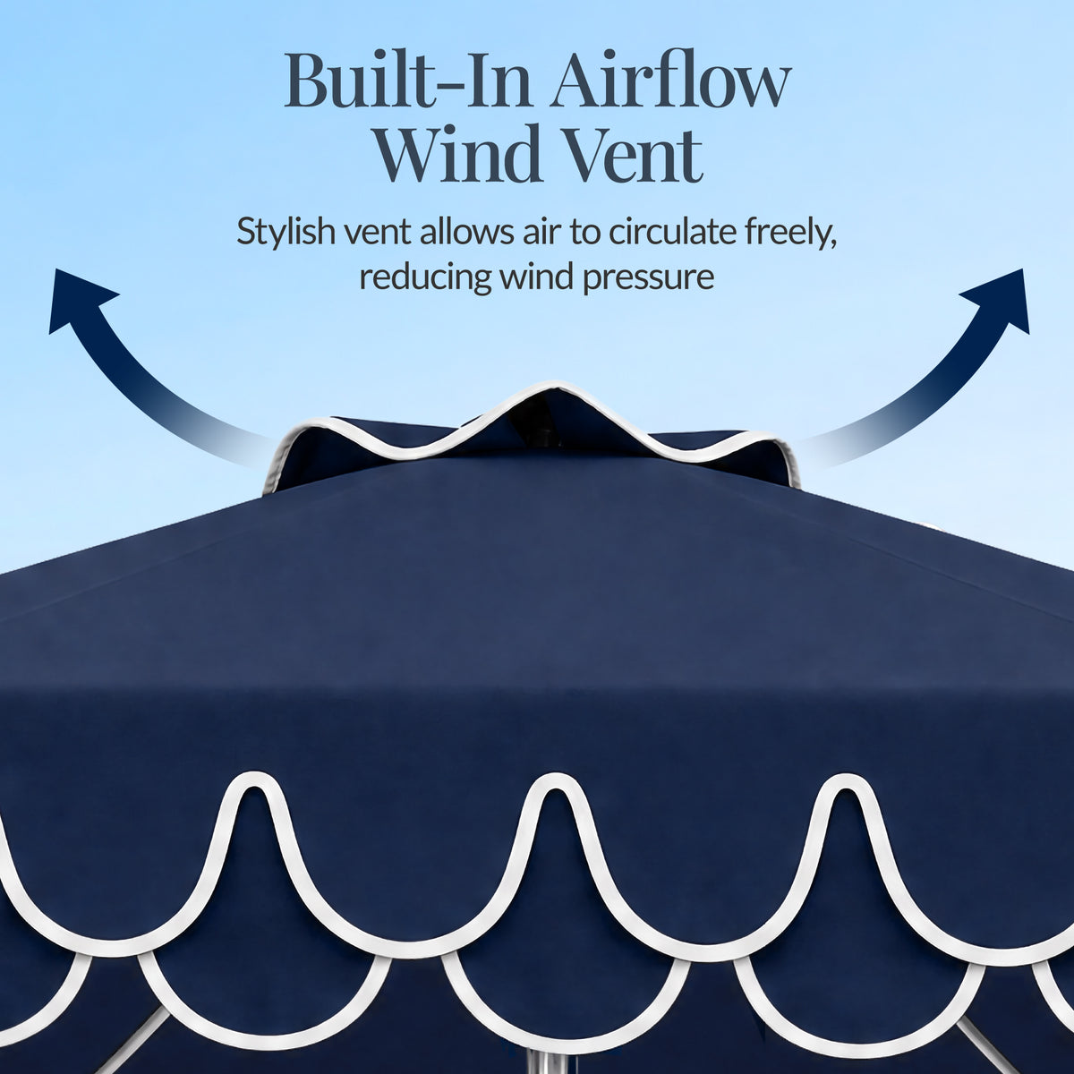 9ft Patio Market Umbrella, Double Scallop Trim, UV Resistant, Crank & Tilt