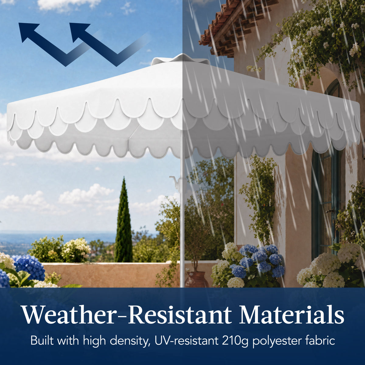 9ft Patio Market Umbrella, Double Scallop Trim, UV Resistant, Crank & Tilt