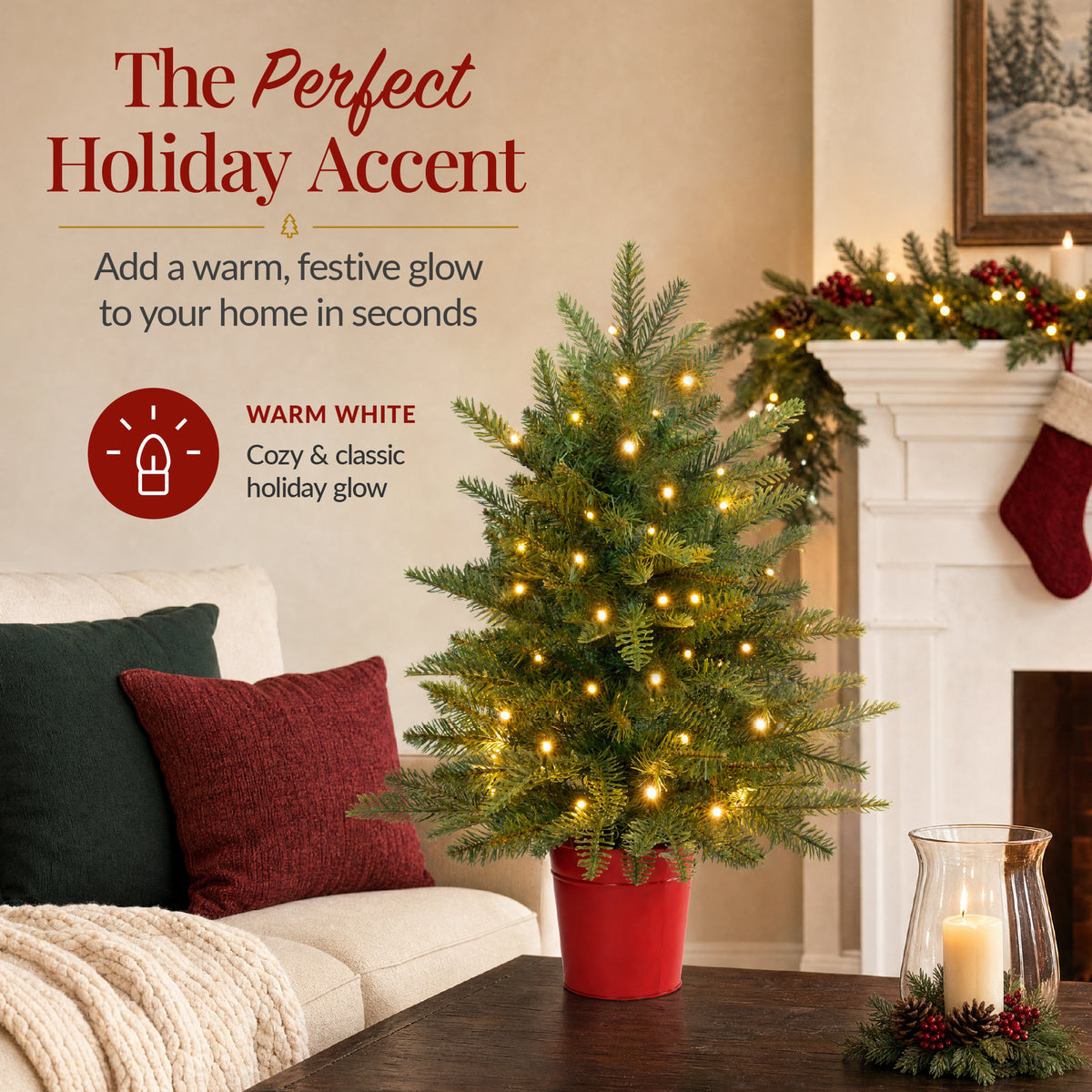 Pre-Lit Artificial Potted Tabletop Aspen Christmas Tree, Twinkling LEDs
