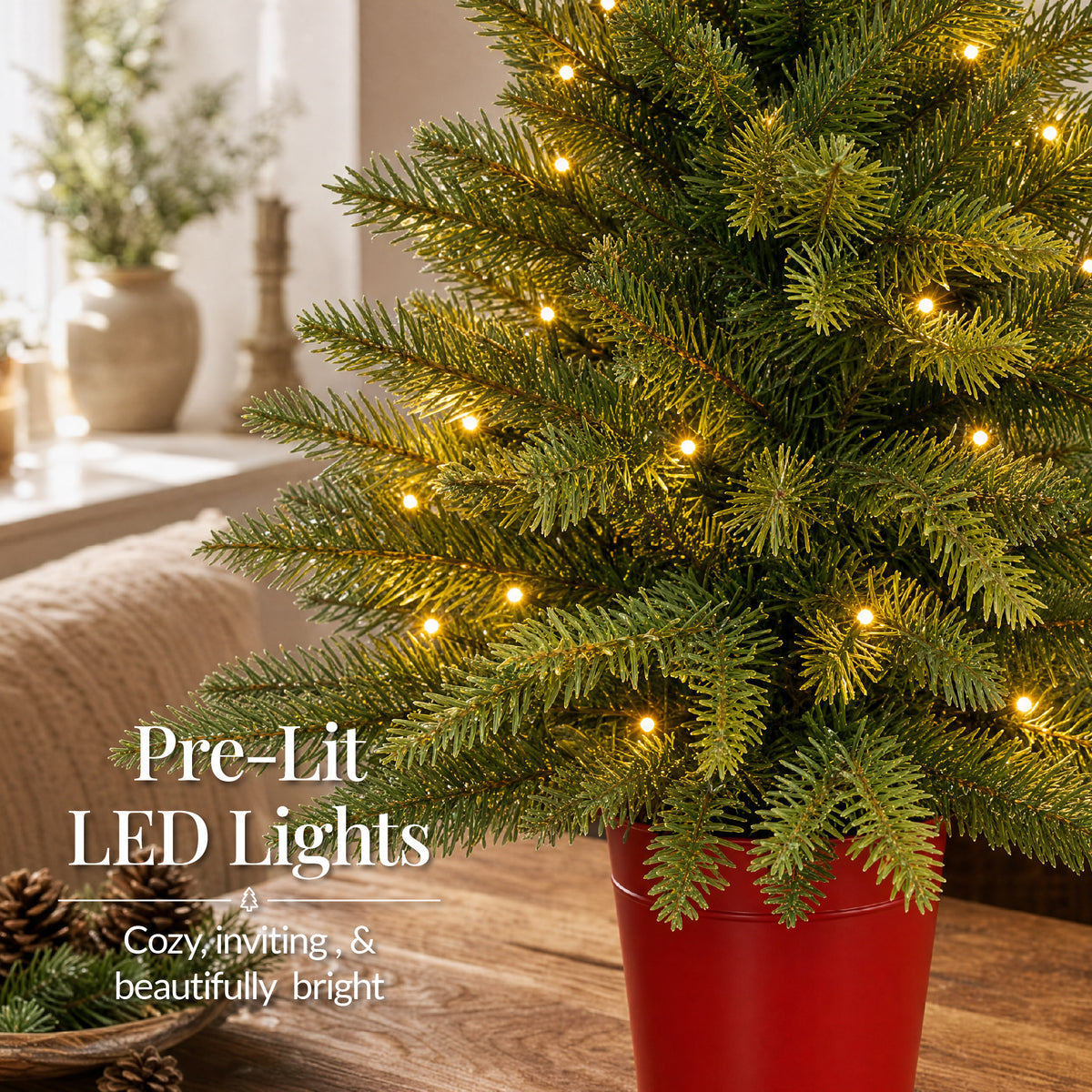 Pre-Lit Artificial Potted Tabletop Aspen Christmas Tree, Twinkling LEDs